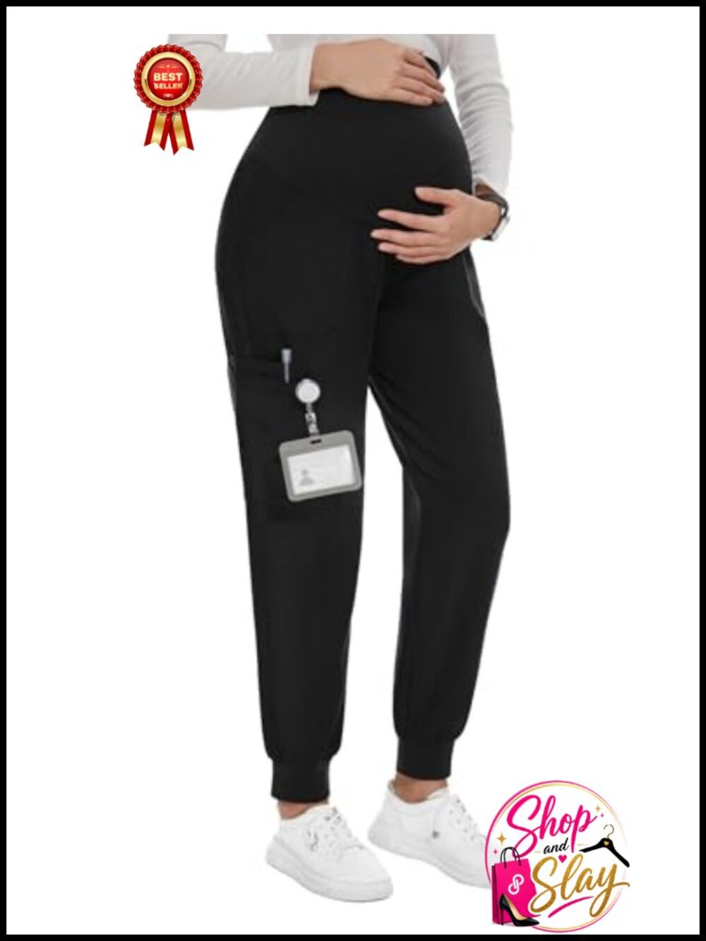 Maternity Scrub Jogger Pants 6 Pockets Over-Belly Workwear S-XXL
